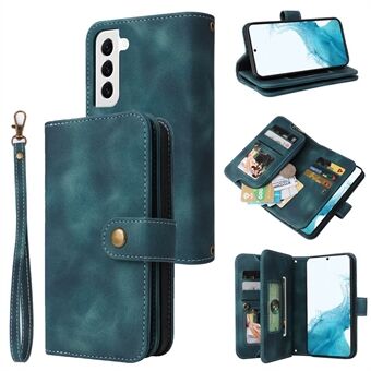 Protective Phone Case for Samsung Galaxy S22 5G Zipper Pocket Flip Leather Wallet Anti-scratch Phone Cover with Straps