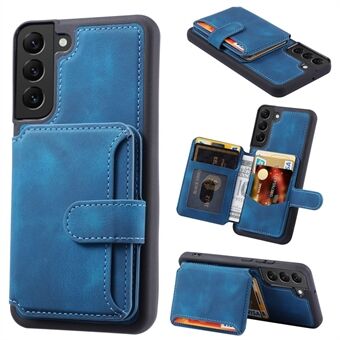 For Samsung Galaxy S22 5G RFID Blocking Phone Case Leather Coated TPU Kickstand Wallet Phone Cover