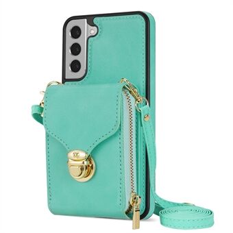 For Samsung Galaxy S22 5G PU Leather + TPU Card Slot Case Kickstand Zipper Phone Cover with Crossbody Strap