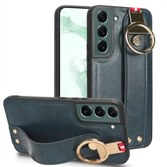 For Samsung Galaxy S22 5G PU Leather Coated PC+TPU Phone Case with Wristband Kickstand and Neck Strap