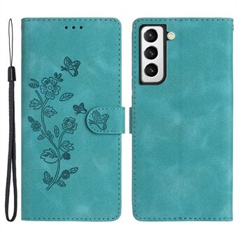 For Samsung Galaxy S22 5G Leather Flower Imprinted Phone Case Shockproof Wallet Stand Cover