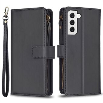 BF Style-19 for Samsung Galaxy S22 5G Zipper Pocket PU Leather Stand Case Solid Color Wallet Cover