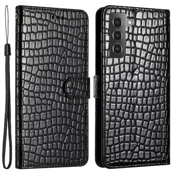 For Samsung Galaxy S22 5G Crocodile Texture Anti-drop Phone Case Leather Cover Stand Wallet with Hand Strap