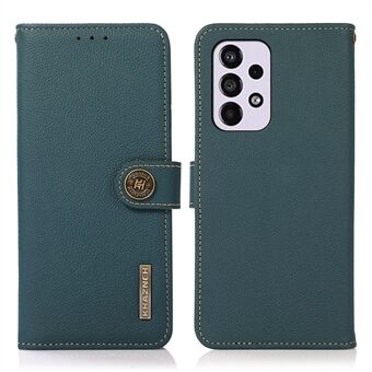 KHAZNEH Shockproof Textured Cover Genuine Leather+TPU Wallet Stand Phone Case with Anti-theft Swiping Design for Samsung Galaxy A33 5G