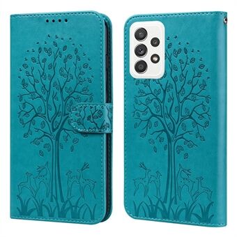 Deer Tree Pattern Imprint PU Leather Wallet Stand Phone Protective Case Cover for Samsung Galaxy A33 5G