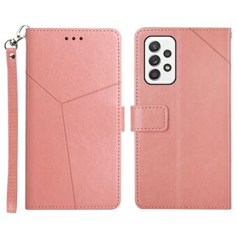 Imprinted Y-shaped Lines Magnetic PU Leather Phone Case Stand Flip Wallet Phone Cover with Strap for Samsung Galaxy A33 5G
