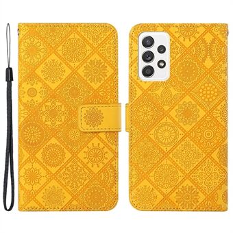 For Samsung Galaxy A33 5G Imprinted Ethnic Style Flower PU Leather Magnetic Flip Case Stand Feature Wallet Phone Cover with Strap