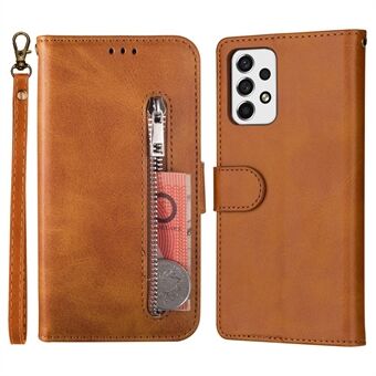 For Samsung Galaxy A33 5G Zipper Pocket Textured Leather + TPU Phone Case Cover with Stand Wallet