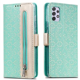Zipper Wallet Stand Lace Leather Case Shockproof Phone Cover with Bowknot Strap for Samsung Galaxy A33 5G