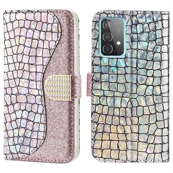 Crocodile Texture Glittery Powder Splicing PU Leather Stand Wallet Phone Case Cover for Samsung Galaxy A33 5G