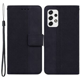 For Samsung Galaxy A33 5G Imprinting Geometry Leather Case Shockproof Wallet Stand Phone Shell with Hand Strap