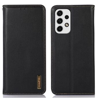 KHAZNEH Shockproof Phone Case for Samsung Galaxy A33 5G Genuine Cowhide Textured Leather Case Protective Folio Flip Cover Magnetic Closure Stand Case with Wallet