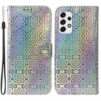 For Samsung Galaxy A33 5G Dazzling Flower Pattern Phone Cover Stand Wallet PU Leather + TPU All-round Protection Case