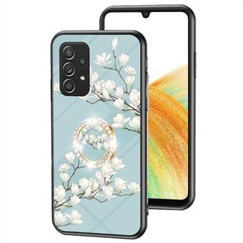 For Samsung Galaxy A33 5G Flower Pattern Printed TPU+PC+Tempered Glass Anti-fingerprint Mobile Phone Case with Kickstand