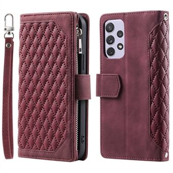 For Samsung Galaxy A33 5G 005 Anti-scratch Rhombus Grid Texture PU Leather Zipper Pocket Stand Wallet Phone Case Shell