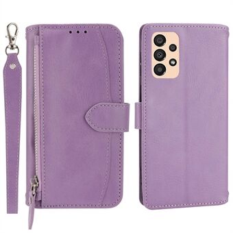 For Samsung Galaxy A33 5G Stand Wallet Protective Phone Case Zipper Pocket Anti-wear PU Leather Magnetic Anti-drop Cover with Long  /  Short Straps