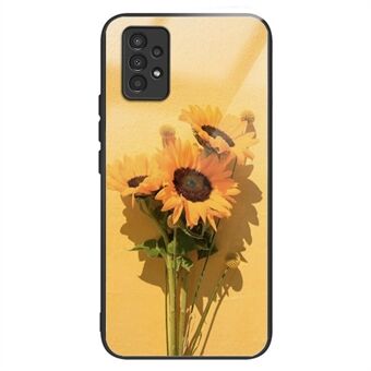 For Samsung Galaxy A33 5G TPU + Tempered Glass Sunflower Pattern Printing Phone Case Drop-proof Back Cover