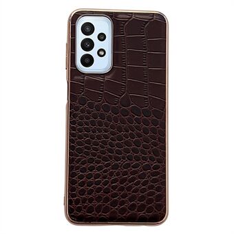 For Samsung Galaxy A33 5G Crocodile Texture Nano Electroplating Back Cover Genuine Cowhide Leather Coated TPU+PC Protective Case