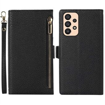 For Samsung Galaxy A33 5G Litchi Texture PU Leather+TPU Phone Case Zipper Pocket Wallet with Strap