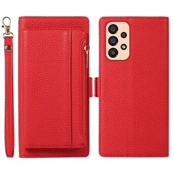 2 in 1 Magnetic PU Leather Phone Case For Samsung Galaxy A33 5G, Zippered Pocket Wallet Foldable Stand Litchi Textured Anti-fall Phone Cover