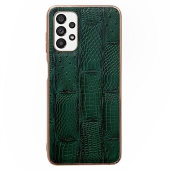 For Samsung Galaxy A33 5G Cell Phone Back Cover Nano Electroplating Mahjong Texture Genuine Cowhide Leather+PC+TPU Anti-scratch Phone Shell Case