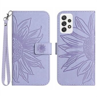 For Samsung Galaxy A33 5G HT04 Imprinted Sunflower PU Leather Drop-proof Phone Case Skin-Touch Magnetic Smartphone Phone Cover Wallet Stand with Strap