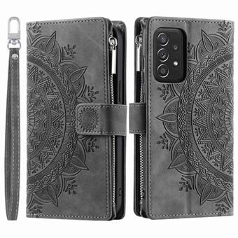 Zipper Pocket Wallet Case for Samsung Galaxy A33 5G, Shockproof Mandala Flower Imprinted PU Leather Stand Cover with Multiple Card Slots