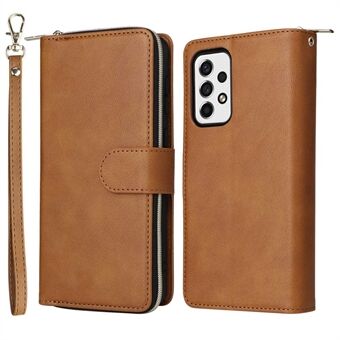 For Samsung Galaxy A33 5G PU Leather Wallet Phone Case with 9 Card Slots, Zipper Pocket Stand Flip Cover