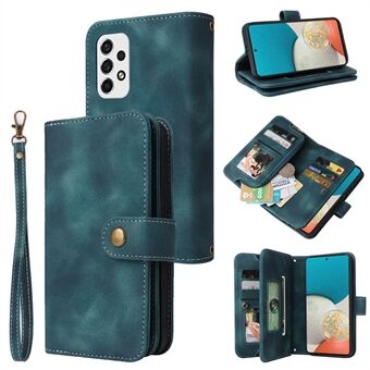 For Samsung Galaxy A33 5G Zipper Pocket PU Leather Drop-proof Phone Cover Stand Wallet with Straps