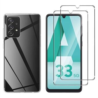 For Samsung Galaxy A33 5G Phone TPU Case Clear Phone Cover with 2Pcs Tempered Glass Screen Protector