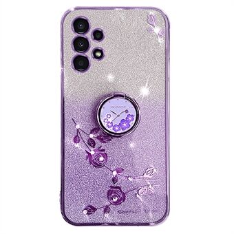 For Samsung Galaxy A33 5G Ring Kickstand Glitter Gradient TPU Phone Case Flower Pattern Anti-scratch Cover