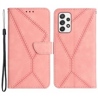 HT05 For Samsung Galaxy A33 5G Cell Phone Wallet Stand Case Imprinted Line Leather Phone Cover