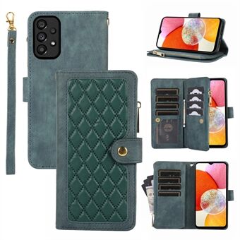 For Samsung Galaxy A33 5G Rhombus PU Leather Multiple Card Slots Case Zipper Pocket Phone Cover
