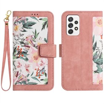 For Samsung Galaxy A33 5G PU Leather Phone Cover Card Slots Stand Case with Flower Pattern Printing