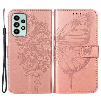 For Samsung Galaxy A53 5G Magnetic Clasp Phone Case Imprinting Big Butterfly Flower Pattern PU Leather Anti-fall Wallet Cover