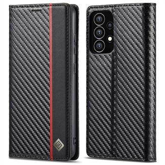 LC.IMEEKE Carbon Fiber Texture Magnetic Auto-absorbed PU Leather Phone Case Cover with Wallet Stand for Samsung Galaxy A53 5G