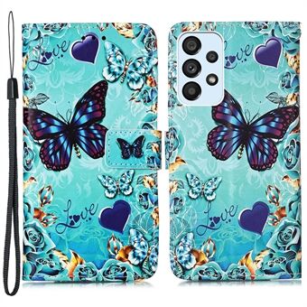 Pattern Printing Stand Wallet Cover Protector PU Leather All-round Protection Phone Case with Hand Strap for Samsung Galaxy A53 5G