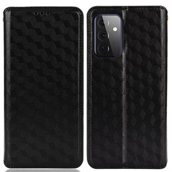 PU Leather + TPU Mobile Phone Case Magnetic Auto-absorbed Flip 3D Rhombus Imprinted Cover with Stand Wallet for Samsung Galaxy A53 5G - Black