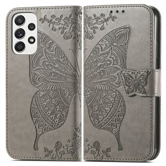 For Samsung Galaxy A53 5G Imprinted Butterfly Flower Pattern Leather Case Full-Body Protective Stand Wallet Phone Cover with Strap