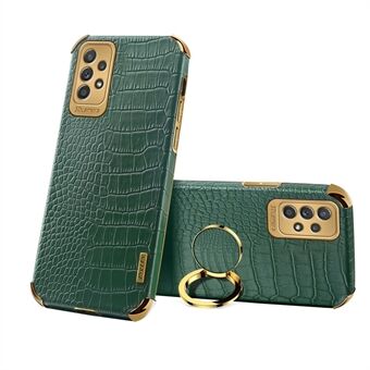 For Samsung Galaxy A53 5G 6D Electroplated Finger Ring Kickstand Case Crocodile Texture Anti-drop Stylish Leather Coated TPU Phone Case