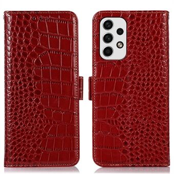 For Samsung Galaxy A53 5G Crocodile Texture RFID Blocking Genuine Cowhide Leather Wallet Phone Cover, Stand Magnetic Flip Folio Case
