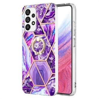 For Samsung Galaxy A53 5G YB IMD Series-7 Marble Pattern Bump Proof TPU Case, Ring Kickstand Phone Cover Electroplating IMD Protective Shell