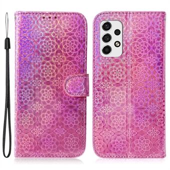For Samsung Galaxy A53 5G Solid Color Phone Case Stand Dazzling Flower Pattern Phone Cover PU Leather + TPU Protective Shell