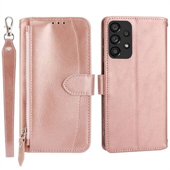 For Samsung Galaxy A53 5G Stand Wallet Function Phone Case Zipper Pocket Anti-scratch Magnetic PU Leather Shell with Long  /  Short Straps