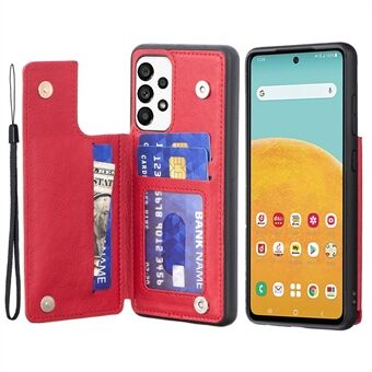 For Samsung Galaxy A53 5G Shockproof Phone Case Kickstand PU Leather Coated TPU Protective Back Cover with Strap Card Holder