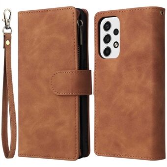 For Samsung Galaxy A53 5G Multiple Card Slots Drop-proof Case Leather Wallet Stand Folio Flip Phone Cover with Zipper Pocket