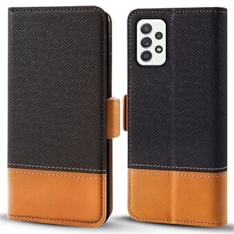 Color Splicing Leather Phone Case for Samsung Galaxy A53 5G, Foldable Stand Wallet Magnetic Closure Folio Flip Cover