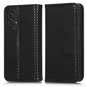 For Samsung Galaxy A53 5G Grid Texture PU Leather Stand Wallet Case Magnetic Auto-absorbed Folio Flip Phone Cover