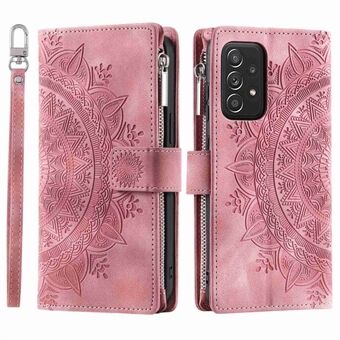 Zipper Pocket Wallet Case for Samsung Galaxy A53 5G, Book Style Mandala Flower Imprinted PU Leather Stand Cover with Multiple Card Slots