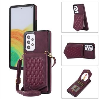 Mirror Phone Case with Shoulder Strap for Samsung Galaxy A53 5G, Imprinted PU Leather Coated TPU RFID Blocking Card Holder Protective Kickstand Cover